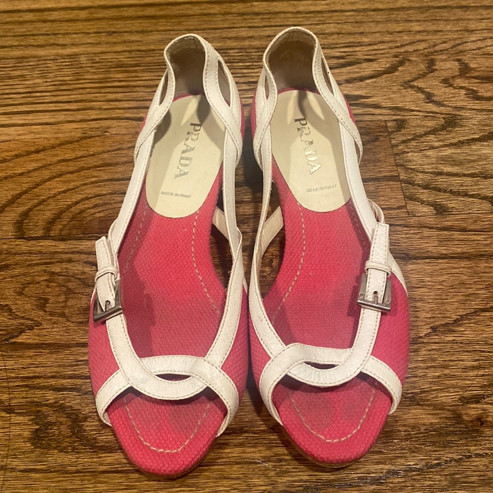 Prada peep toe hot pink flats